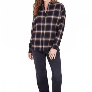 NOT MONDAY Bella Flannel Shirt Black Plaid Size Medium Grunge Casual
